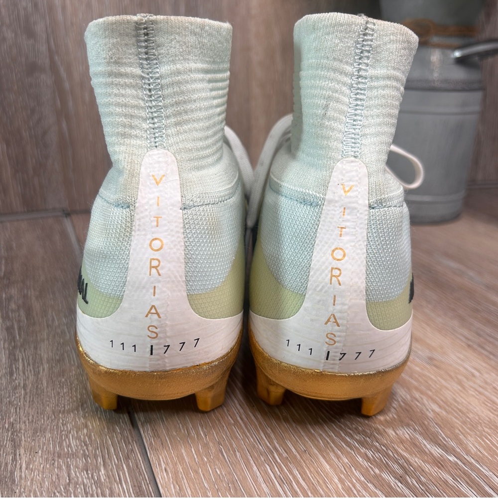 Nike Mercurial Men's Soccer Cleats in Light Green, White and Gold - Picture 3 of 9